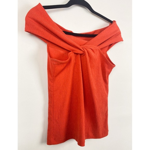 Maeve Anthropologie Off The Shoulder‎ Top S Orange Twist Front Textured Stretch - Picture 3 of 7